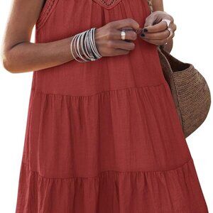 Summer Halter Mini Dress Women Beach Casual Sleeveless Hollow Out